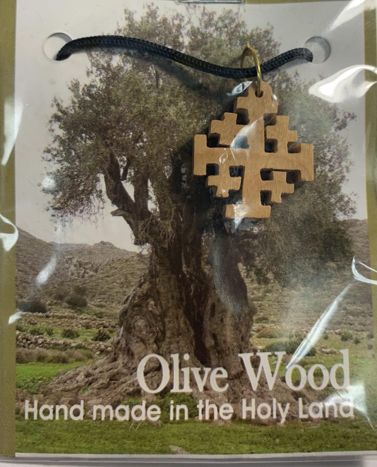 Olive Wood Jerusalem Cross Pendant HAOR (The Light)
